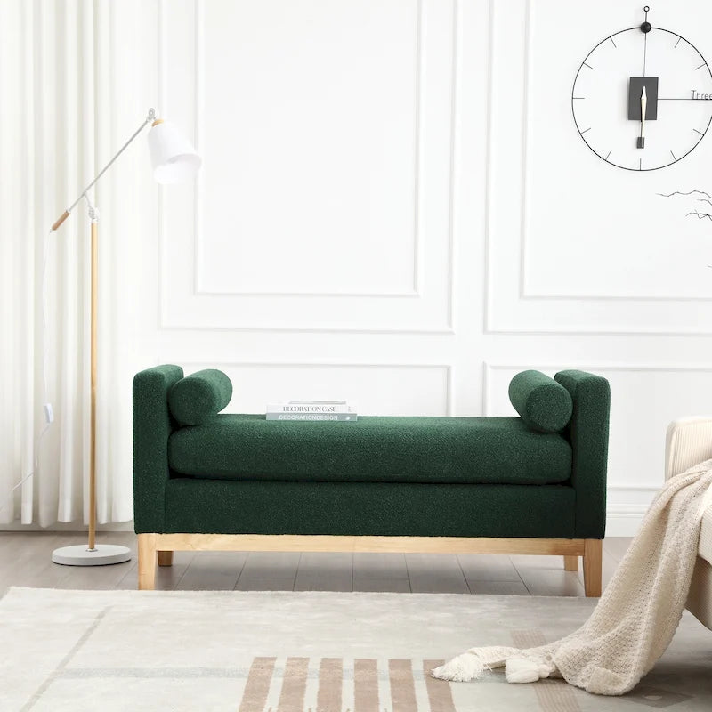 Upholstered Bench with Fluted Wood Legs and Foam Cushion, Multiple Colors