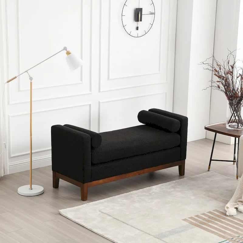 Upholstered Bench with Fluted Wood Legs and Foam Cushion, Multiple Colors
