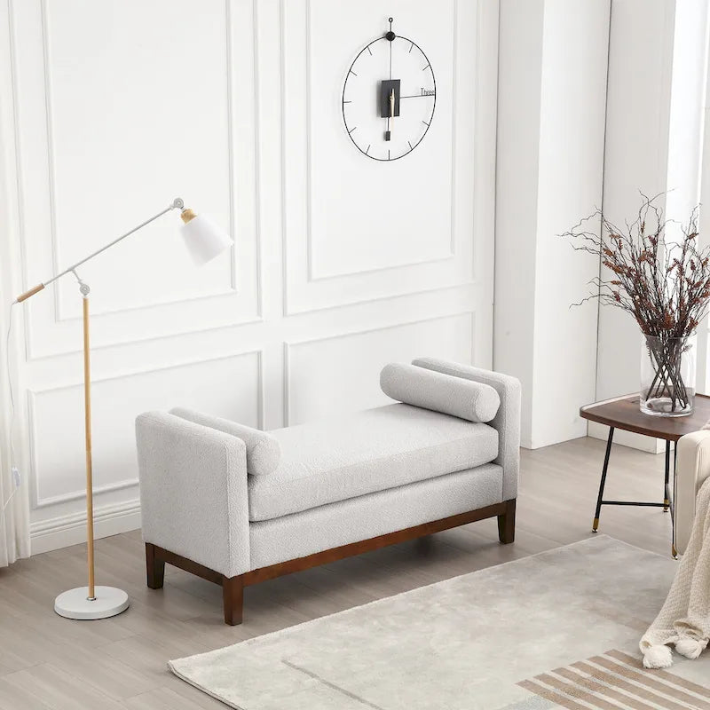 Upholstered Bench with Fluted Wood Legs and Foam Cushion, Multiple Colors