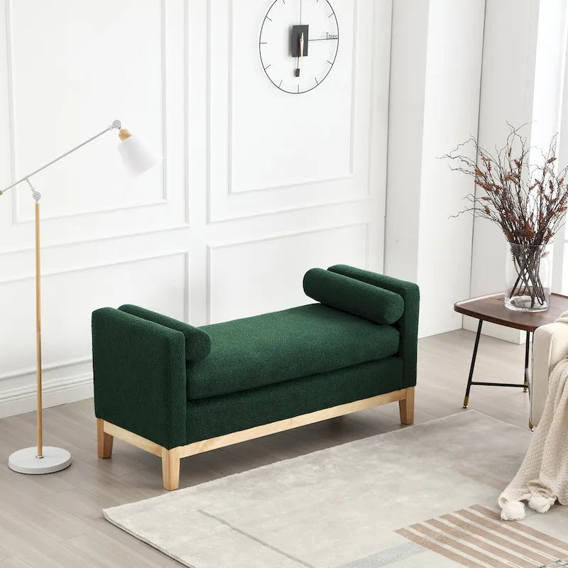 Upholstered Bench with Fluted Wood Legs and Foam Cushion, Multiple Colors