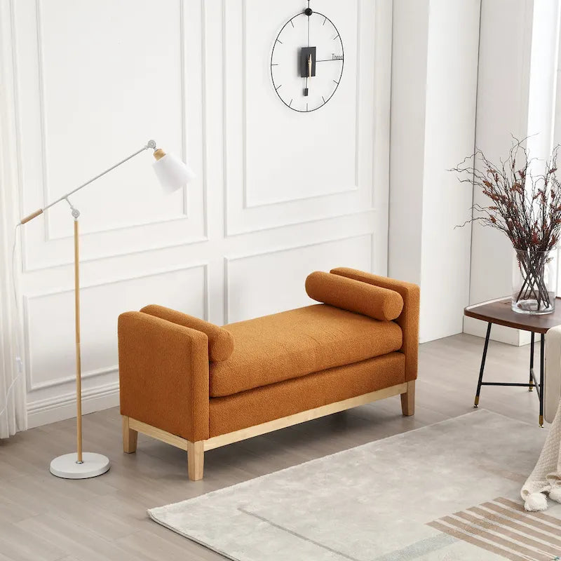 Upholstered Bench with Fluted Wood Legs and Foam Cushion, Multiple Colors