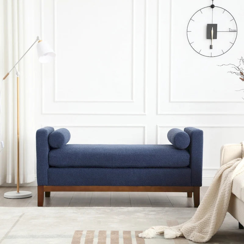Upholstered Bench with Fluted Wood Legs and Foam Cushion, Multiple Colors