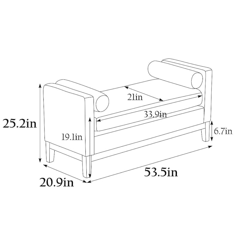 Upholstered Bench with Fluted Wood Legs and Foam Cushion, Multiple Colors