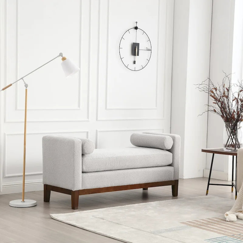 Upholstered Bench with Fluted Wood Legs and Foam Cushion, Multiple Colors