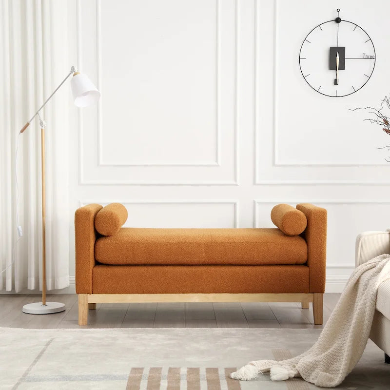 Upholstered Bench with Fluted Wood Legs and Foam Cushion, Multiple Colors