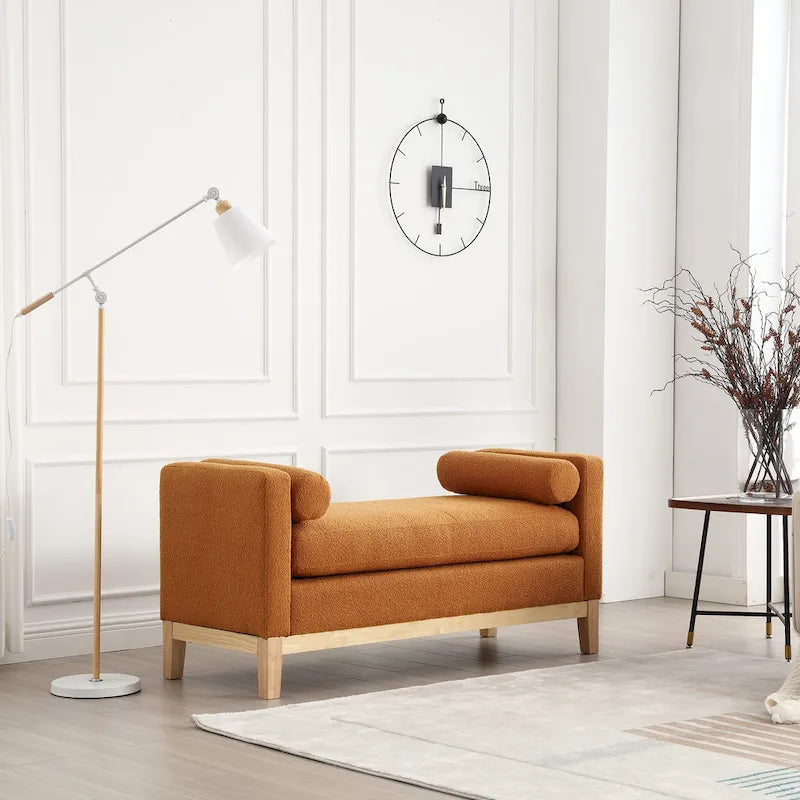 Upholstered Bench with Fluted Wood Legs and Foam Cushion, Multiple Colors