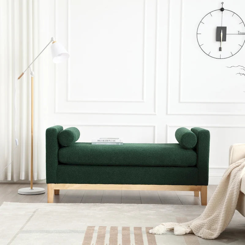 Upholstered Bench with Fluted Wood Legs and Foam Cushion, Multiple Colors