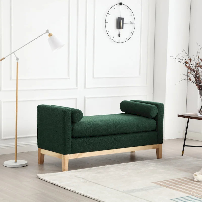 Upholstered Bench with Fluted Wood Legs and Foam Cushion, Multiple Colors