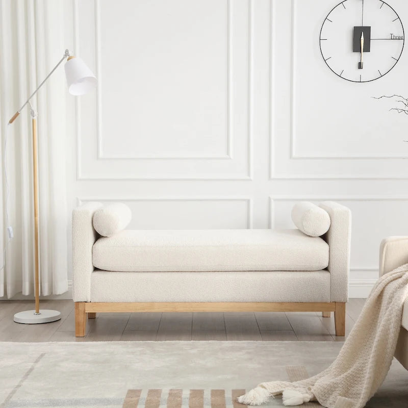 Upholstered Bench with Fluted Wood Legs and Foam Cushion, Multiple Colors