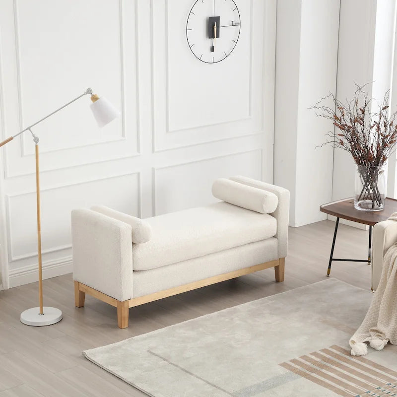 Upholstered Bench with Fluted Wood Legs and Foam Cushion, Multiple Colors