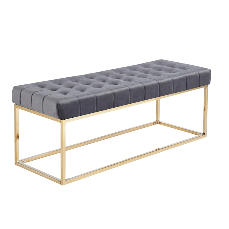 Tufted Velvet Accent Bench with Gold Chrome Legs, 48"L x 18"W x 18.31"H