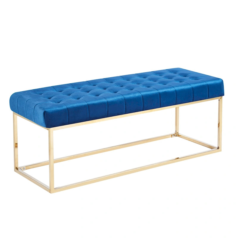 Tufted Velvet Accent Bench with Gold Chrome Legs, 48"L x 18"W x 18.31"H