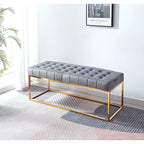 e Wenn Tufted Velvet Bench with Gold Chrome Legs