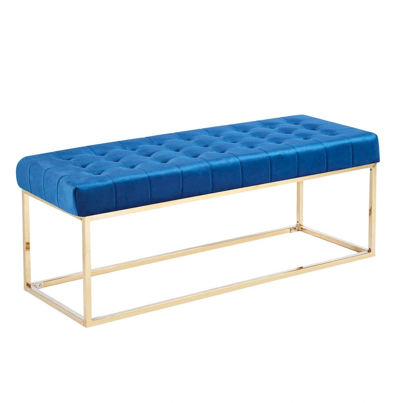 Tufted Velvet Accent Bench with Gold Chrome Legs, 48"L x 18"W x 18.31"H