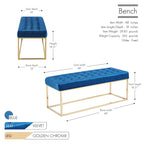 Tufted Velvet Accent Bench with Gold Chrome Legs, 48"L x 18"W x 18.31"H