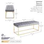 Tufted Velvet Accent Bench with Gold Chrome Legs, 48"L x 18"W x 18.31"H