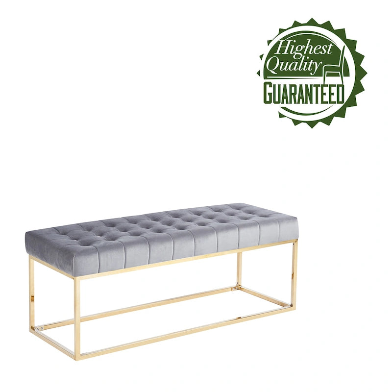 Tufted Velvet Accent Bench with Gold Chrome Legs, 48"L x 18"W x 18.31"H