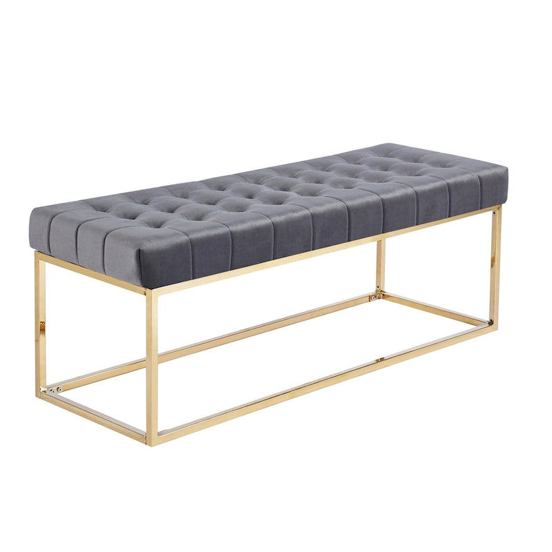 Tufted Velvet Accent Bench with Gold Chrome Legs, 48"L x 18"W x 18.31"H