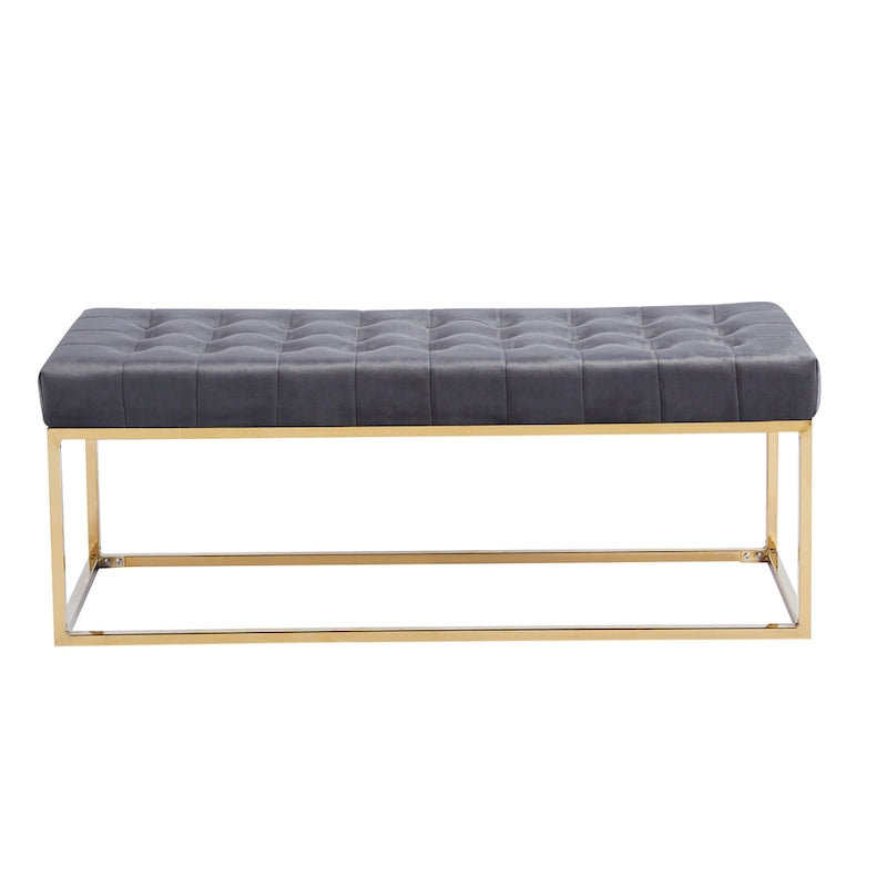Tufted Velvet Accent Bench with Gold Chrome Legs, 48"L x 18"W x 18.31"H