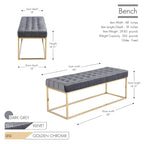 Tufted Velvet Accent Bench with Gold Chrome Legs, 48"L x 18"W x 18.31"H