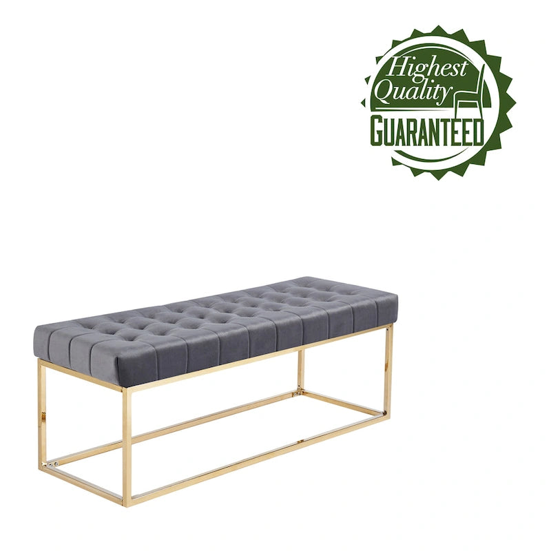 Tufted Velvet Accent Bench with Gold Chrome Legs, 48"L x 18"W x 18.31"H