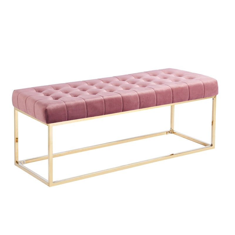 Tufted Velvet Accent Bench with Gold Chrome Legs, 48"L x 18"W x 18.31"H