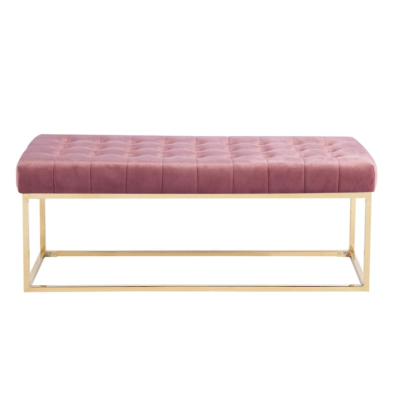 Tufted Velvet Accent Bench with Gold Chrome Legs, 48"L x 18"W x 18.31"H
