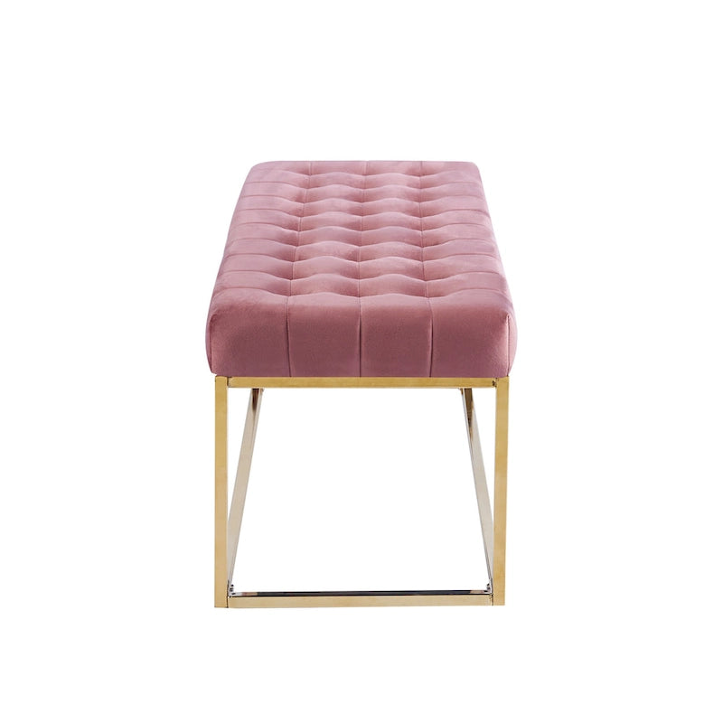 Tufted Velvet Accent Bench with Gold Chrome Legs, 48"L x 18"W x 18.31"H