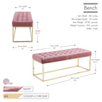 Tufted Velvet Accent Bench with Gold Chrome Legs, 48"L x 18"W x 18.31"H
