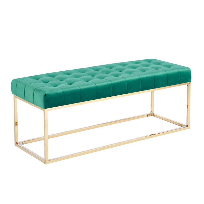 Tufted Velvet Accent Bench with Gold Chrome Legs, 48"L x 18"W x 18.31"H