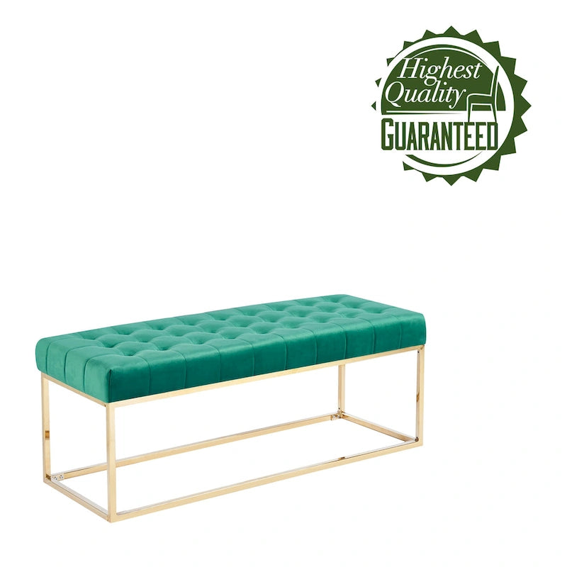 Tufted Velvet Accent Bench with Gold Chrome Legs, 48"L x 18"W x 18.31"H