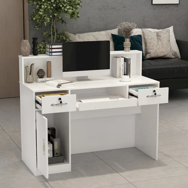 Modern Reception Desk with Decorative Light, Lockable Drawers and Storage