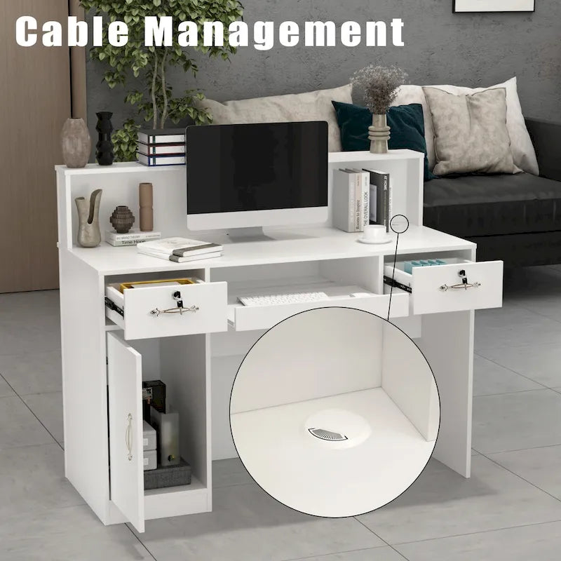 Modern Reception Desk with Decorative Light, Lockable Drawers and Storage