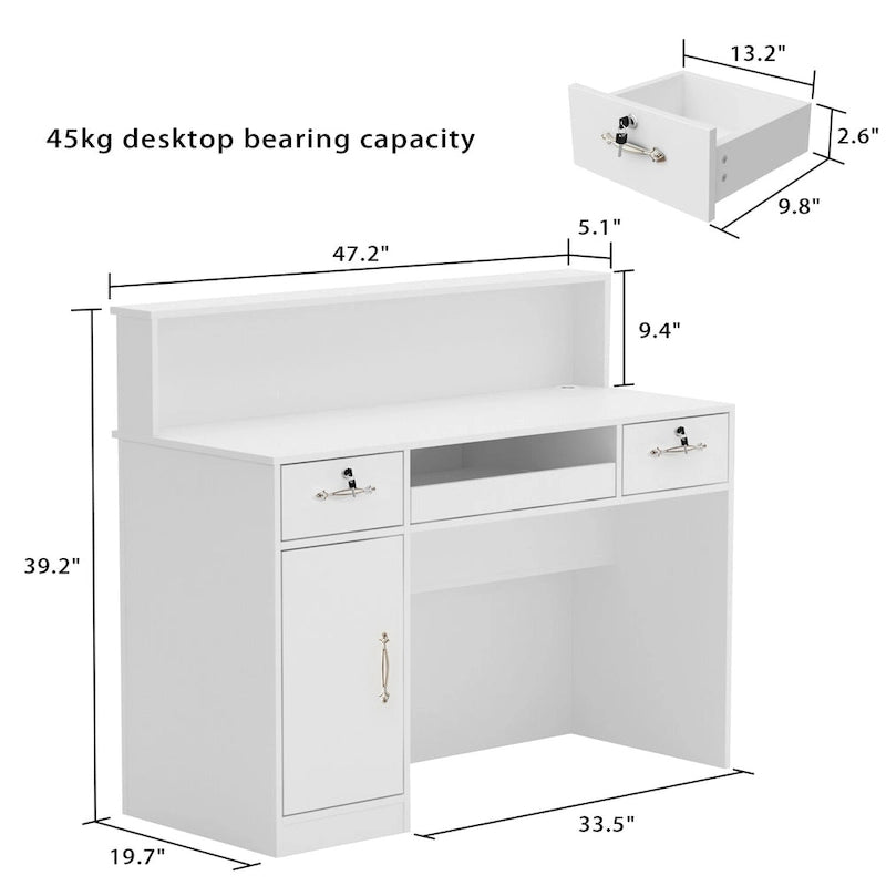 Modern Reception Desk with Decorative Light, Lockable Drawers and Storage