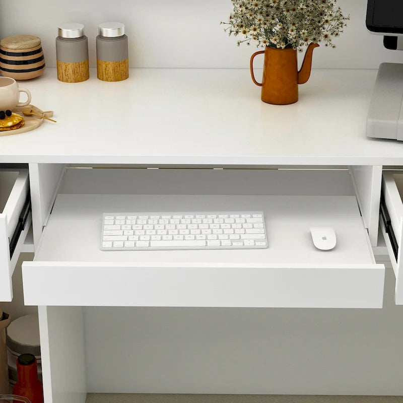 Modern Reception Desk with Decorative Light, Lockable Drawers and Storage