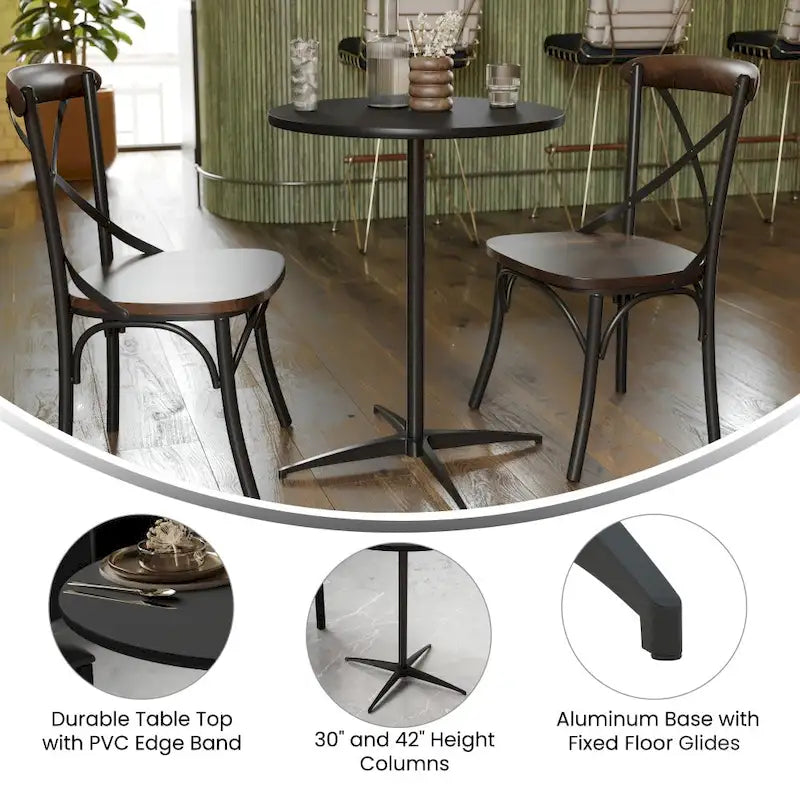 24" Round Wood Cocktail Table with Adjustable Column Heights (30" and 42")