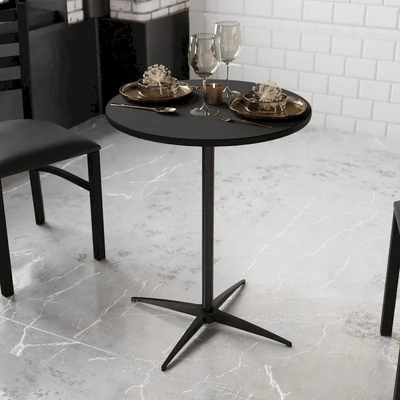 24" Round Wood Cocktail Table with Adjustable Column Heights (30" and 42")