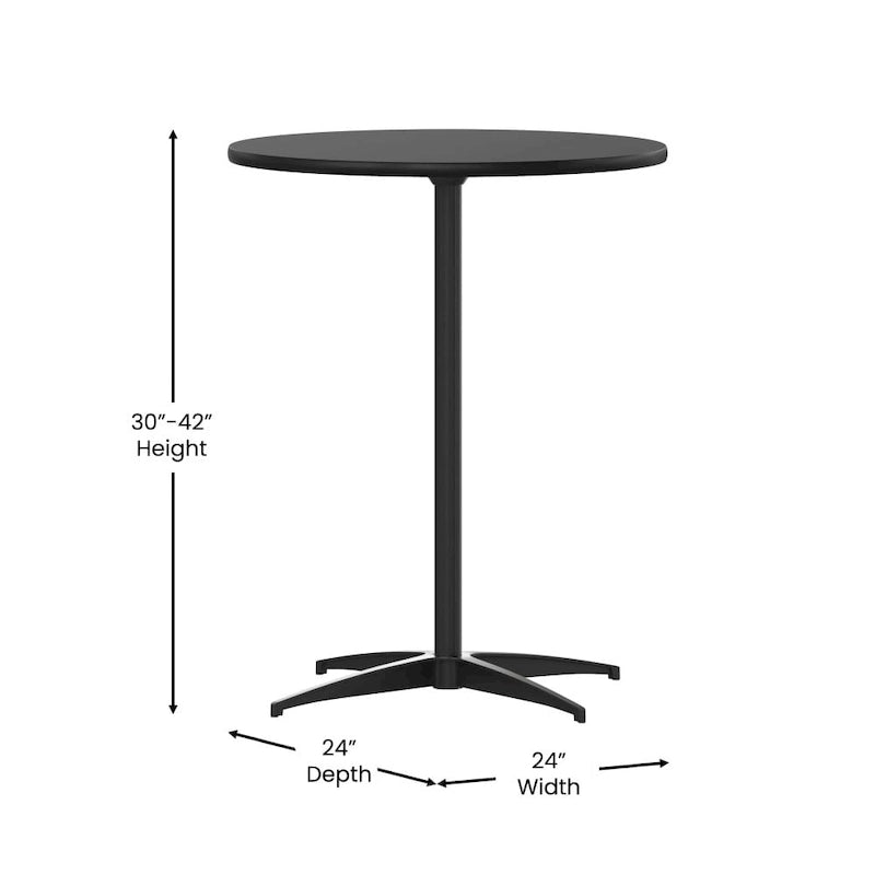 24" Round Wood Cocktail Table with Adjustable Column Heights (30" and 42")