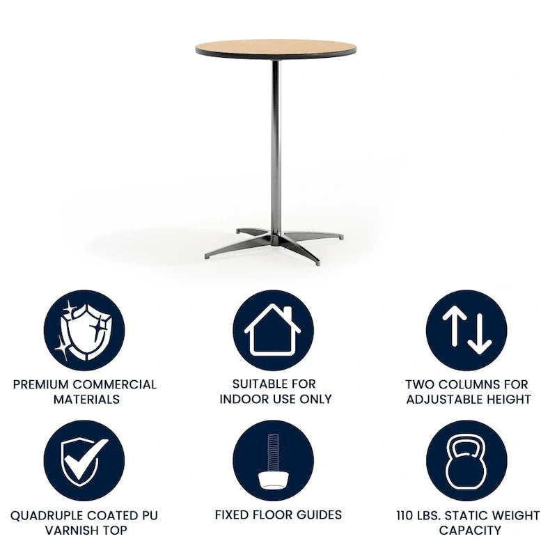 24" Round Wood Cocktail Table with Adjustable Column Heights (30" and 42")
