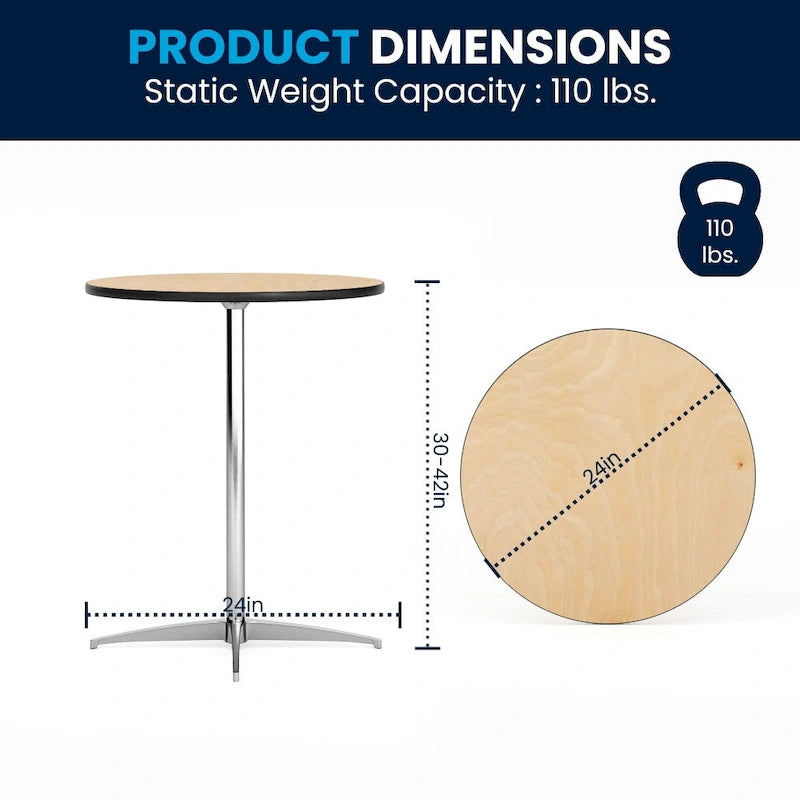 24" Round Wood Cocktail Table with Adjustable Column Heights (30" and 42")