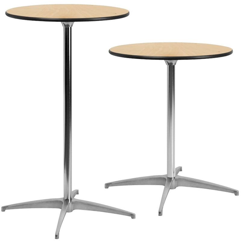 24" Round Wood Cocktail Table with Adjustable Column Heights (30" and 42")