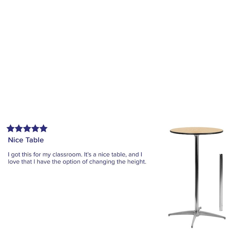 24" Round Wood Cocktail Table with Adjustable Column Heights (30" and 42")