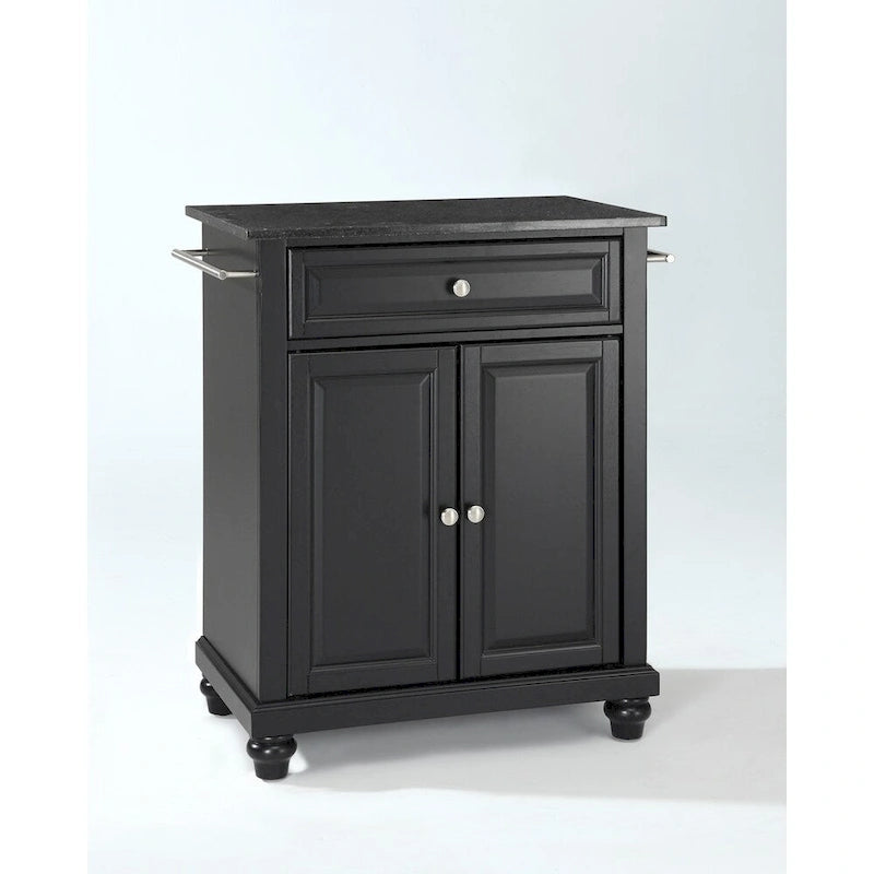 Portable Kitchen Island with Granite Top, Black Finish – 35"H x 28"W x 18"D