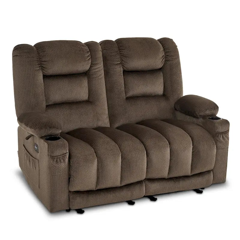 Power Reclining Loveseat Sofa with Heat and Massage, Fabric