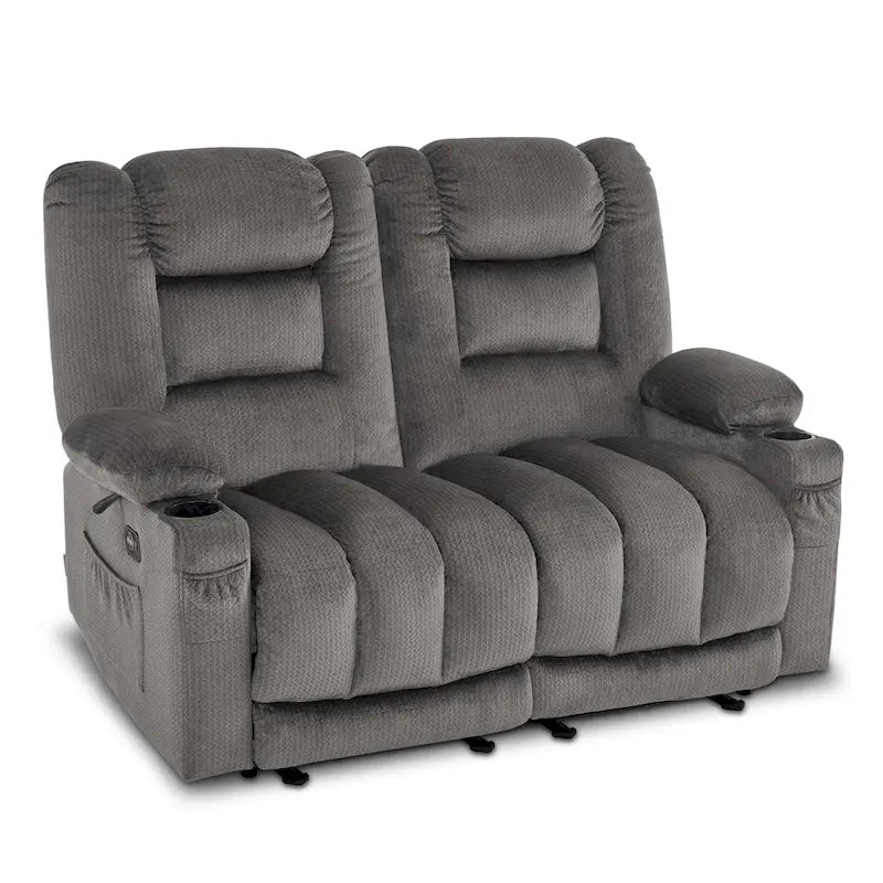 Power Reclining Loveseat Sofa with Heat and Massage, Fabric