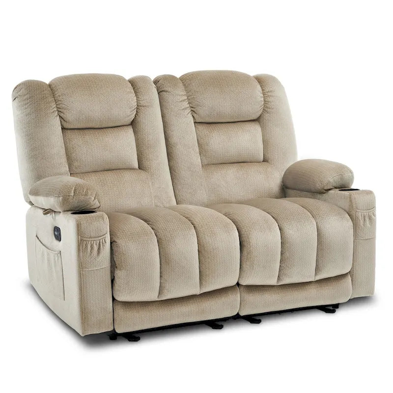 Power Reclining Loveseat Sofa with Heat and Massage, Fabric