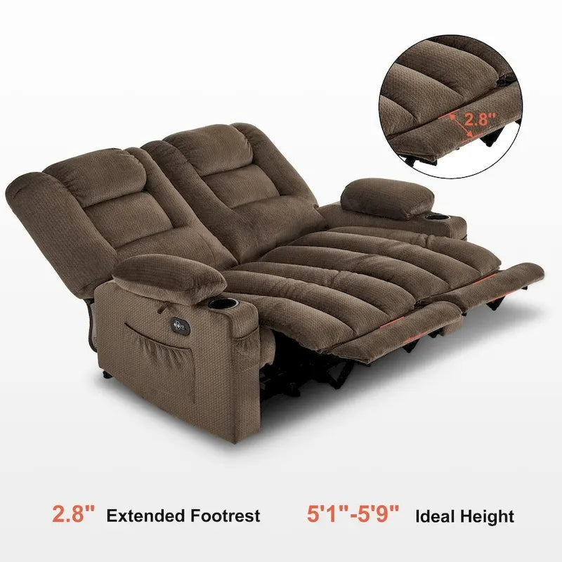 Power Reclining Loveseat Sofa with Heat and Massage, Fabric