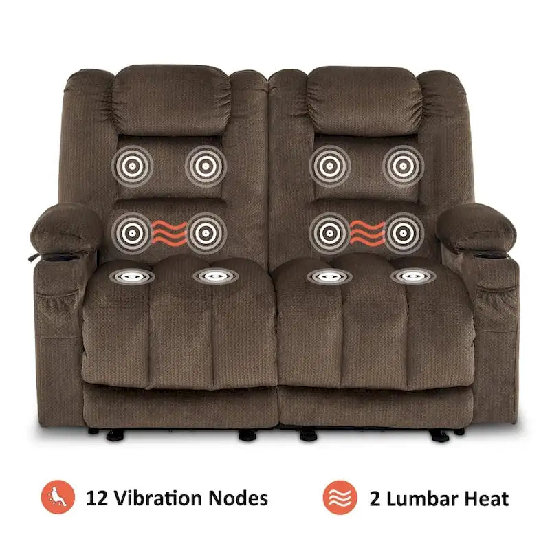 Power Reclining Loveseat Sofa with Heat and Massage, Fabric