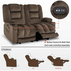 Power Reclining Loveseat Sofa with Heat and Massage, Fabric