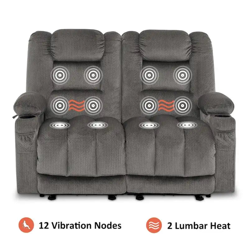 Power Reclining Loveseat Sofa with Heat and Massage, Fabric